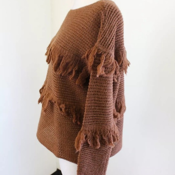 Lucky Brand Brown Boxy Fringe Sweater - Picture 2 of 5